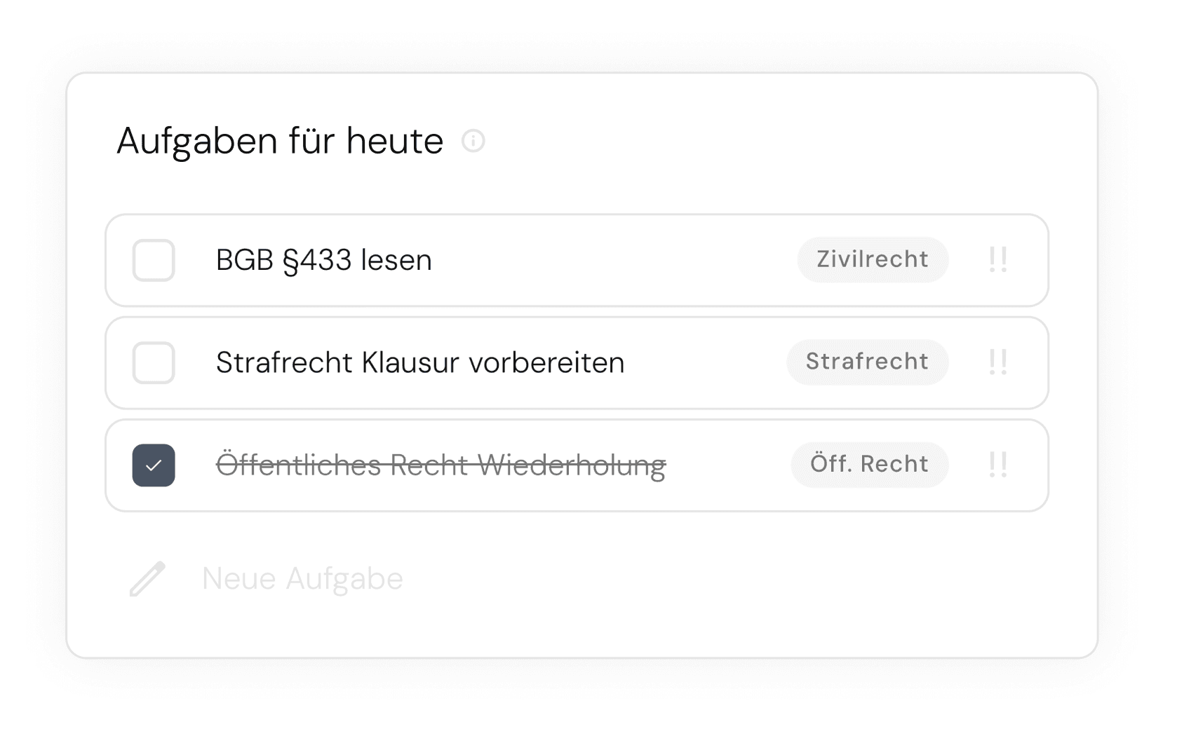 Aufgaben für heute in PrepWell