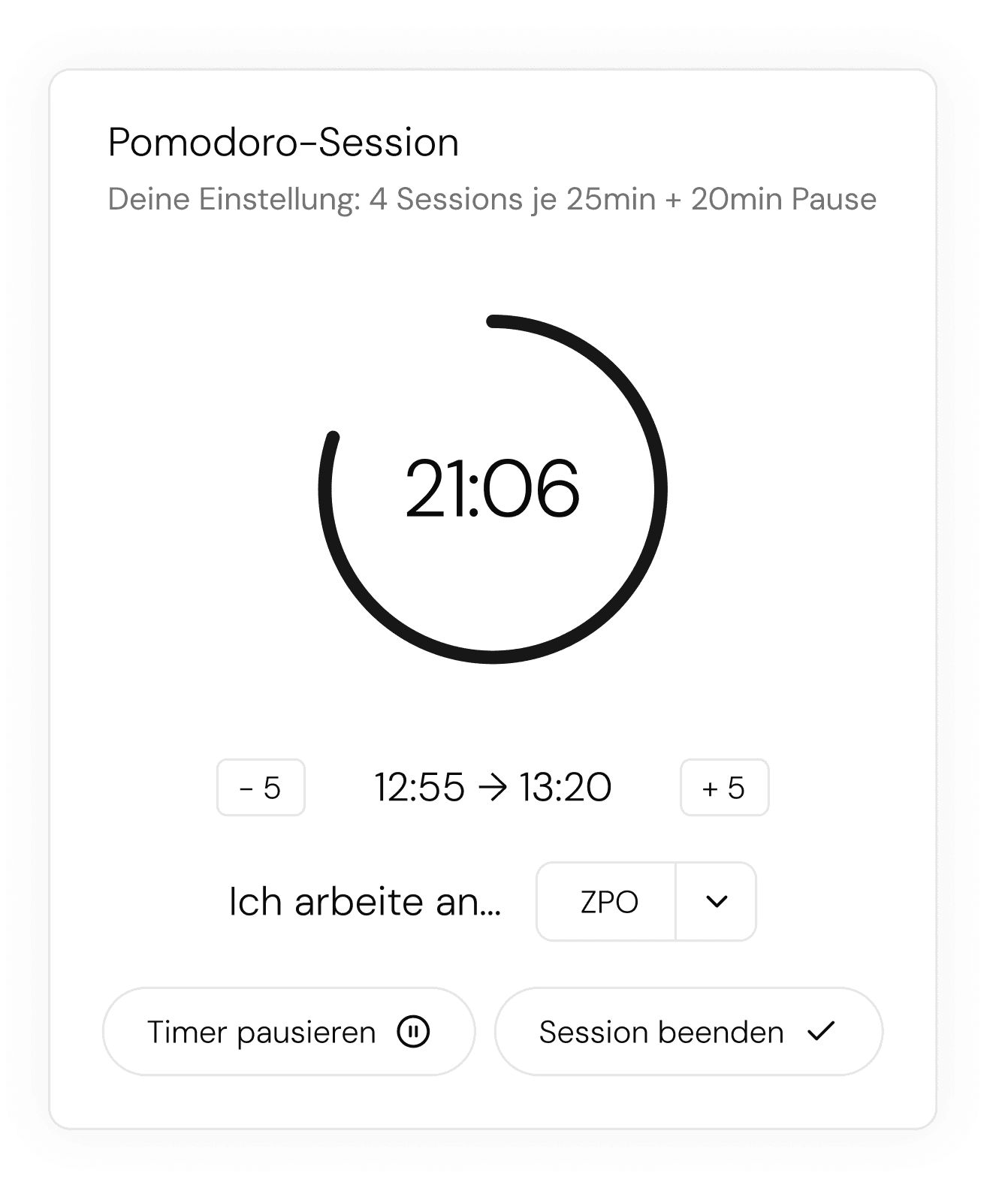 Pomodoro-Session in PrepWell